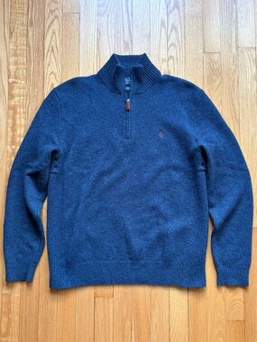 Vintage Polo Ralph Lauren Men’s 1/4 Zip Sweater 100% Lambs Wool Large Blue Solid